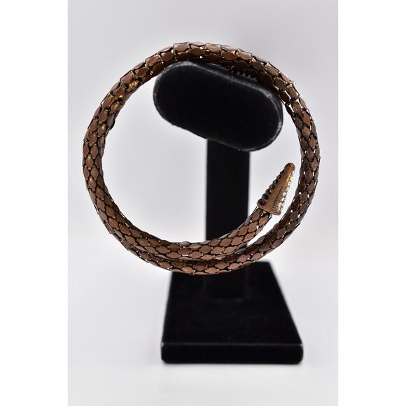 Vintage Snake Armband Armlet Wrap Bracelet Brown Mesh Rhinestone Head Coil BinO - Picture 4 of 12